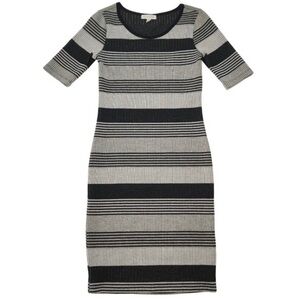 Socialite Ribbed Black and Gray Striped Midi Dress